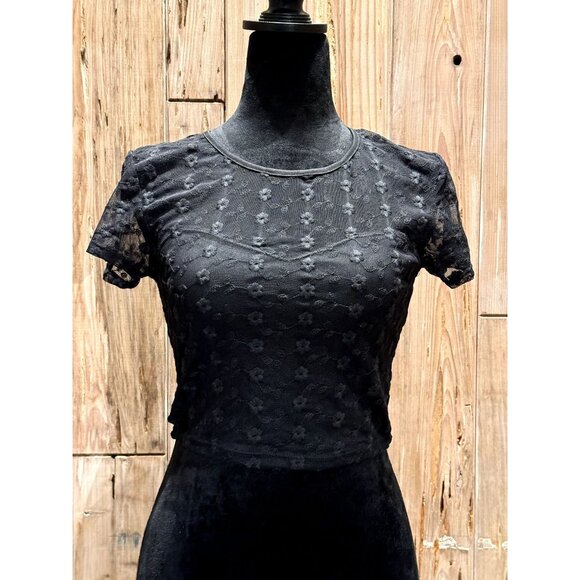 PINS AND NEEDLES WOMEN'S SHEER CROP TOP / MEDIUM / BLACK - Picture 1 of 5